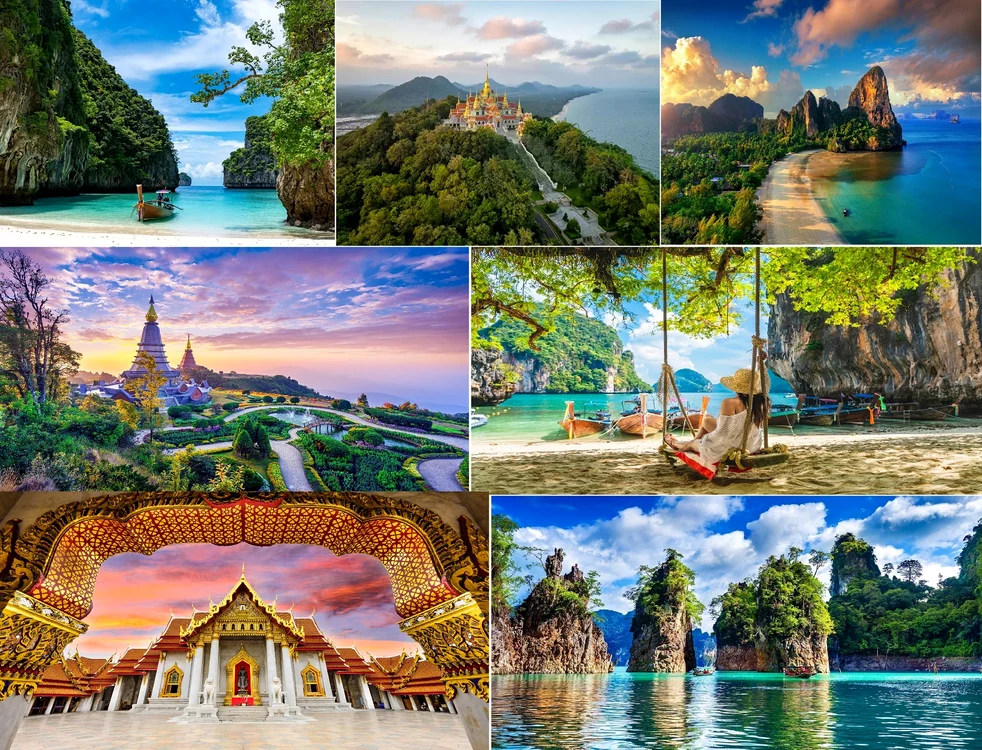 colaj foto locații turistice din thailanda