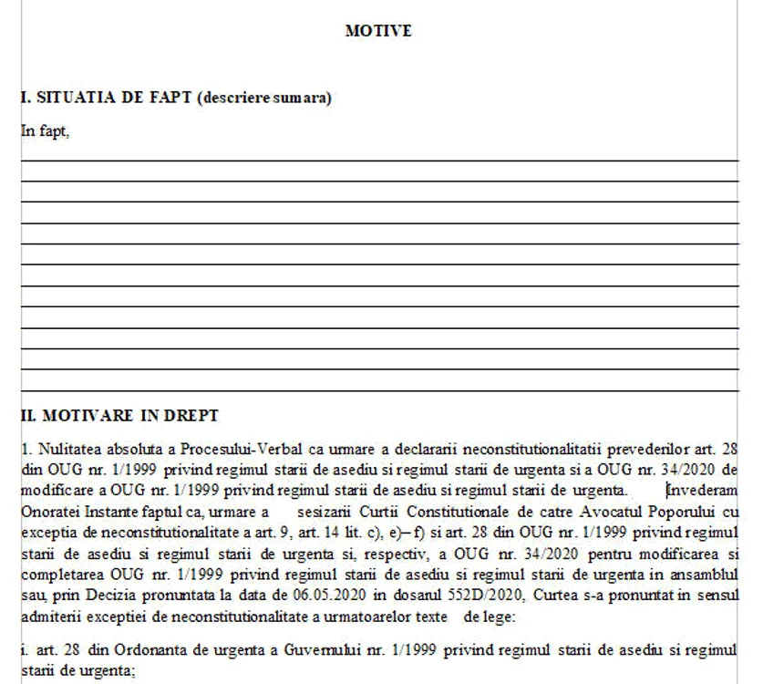 Contestația poate fi descărcată de pe internet. Așa arată pagina a doua