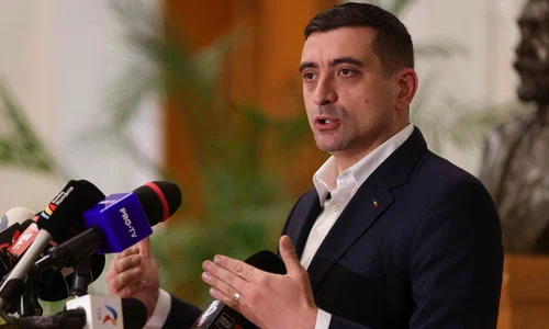 Președintele AUR, George Simion, face declarații de presă după depunerea moțiunii de cenzură alături de PSD împotriva guvernuluii. FOTO Inquam Photos / Octav Ganea