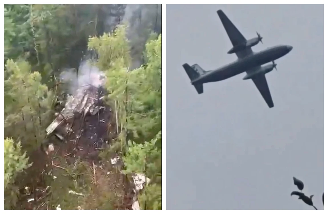 Fuselajul văzut din elicopter. În dreapta - imagine cu avionul înainte de prăbușire FOTO Profimedia