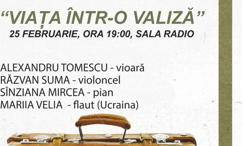 Alexandru Tomescu, Răzvan Suma și Sînziana Mircea urcă pe scena Sălii Radio, în cadrul concertului “Viața într-o valiză”