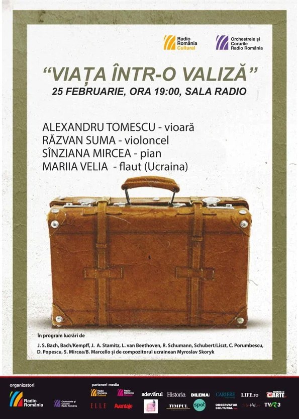 Alexandru Tomescu, Răzvan Suma și Sînziana Mircea urcă pe scena Sălii Radio, în cadrul concertului “Viața într-o valiză”