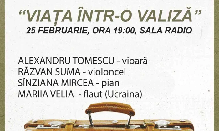 Alexandru Tomescu, Răzvan Suma și Sînziana Mircea urcă pe scena Sălii Radio, în cadrul concertului “Viața într-o valiză”