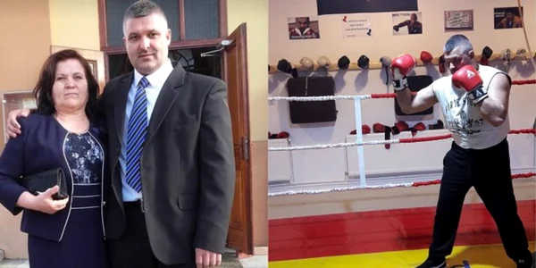 Gigi Iliescu ex politist antrenor de box alături de mama sa fostă primăriță Colaj Gazeta Vâlceană