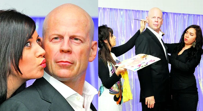 Pentru ca, zi de zi, Willis din ceară să arate impecabil, e machiat, cu atenţie, de către fetele care se ocupă de statui...