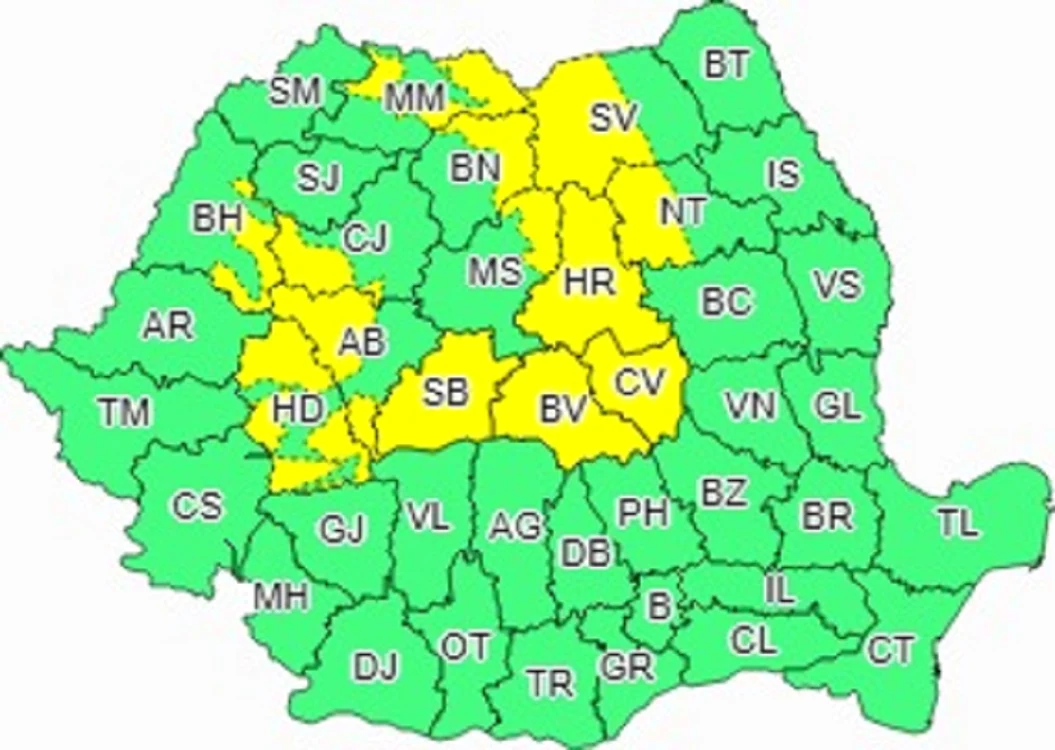 14 județe sunt vizate de avertizarea Cod galben
