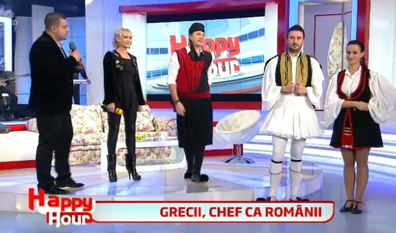 Cătălin Măruţă a îmbrăcat straie tradiţionale elene de ziua Greciei. (captură Pro TV)