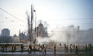 Demolarea Spitalului Brâncovenesc, în martie 1984 (© Arhivele Naționale ale României, SATCD, Colecția Documente Fotografice, fotografia FI 9295-2)