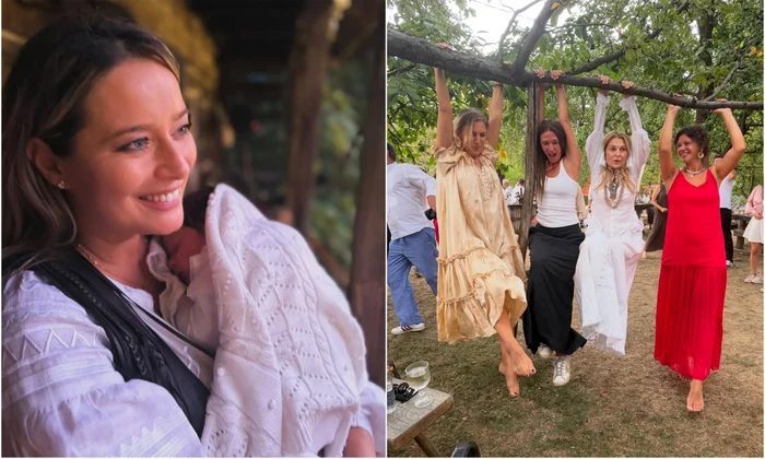 Adela Popescu și Ada Condeescu la botezul Ninei, mezina Laurei Cosoi   Facebook jpg