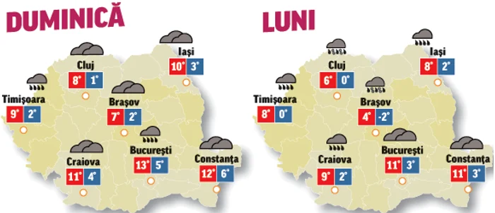 Prognoza meteo pentru următoarele două zile anunță precipitații și vânt în toată țara