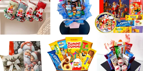 Cadouri dulci pentru copii Moș Nicolae și Crăciun 2025 – Pachete festive eMAG sub 50 lei Colaj eMAG jpg