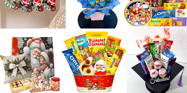 Cadouri dulci pentru copii Moș Nicolae și Crăciun 2025 – Pachete festive eMAG sub 50 lei Colaj eMAG jpg