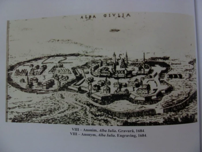 Imagine cu oraşul Alba Iulia în anul 1684. Foto: Muzeul Unirii