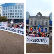 protest calin georgescu bruxelles  colaj social media png