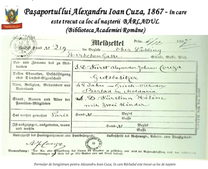 Pașaportul lui Alexandru Ioan Cuza. Foto: Historia