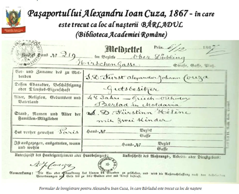 Pașaportul lui Alexandru Ioan Cuza. Foto: Historia