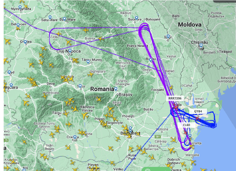O nouă zi plină pentru avioanele spion ale NATO în zbor deasupra României