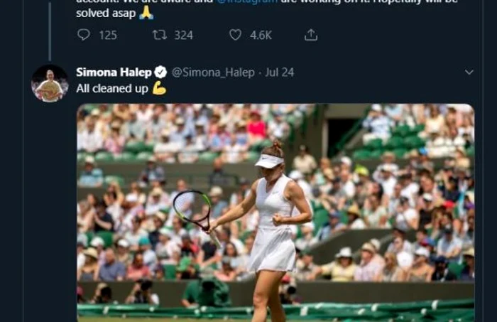 Captură Simona Halep / Twitter