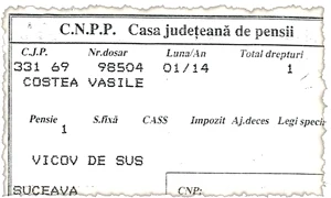 Acesta este talonul  de pensie al lui  Vasile Costea, din  luna ianuarie jpeg