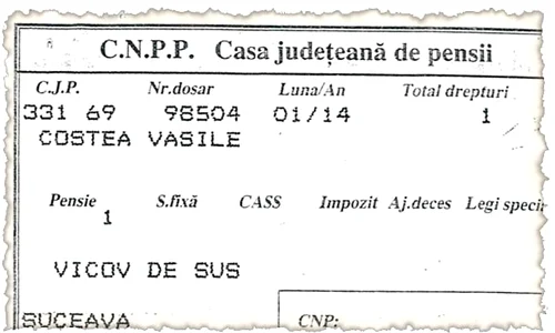 Acesta este talonul  de pensie al lui  Vasile Costea, din  luna ianuarie jpeg