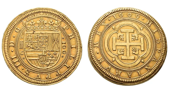 Moneda „Centen” bătută în 1609, pentru regele Filip al III-lea Spaniei (©  Numismatica Genevensis SA)