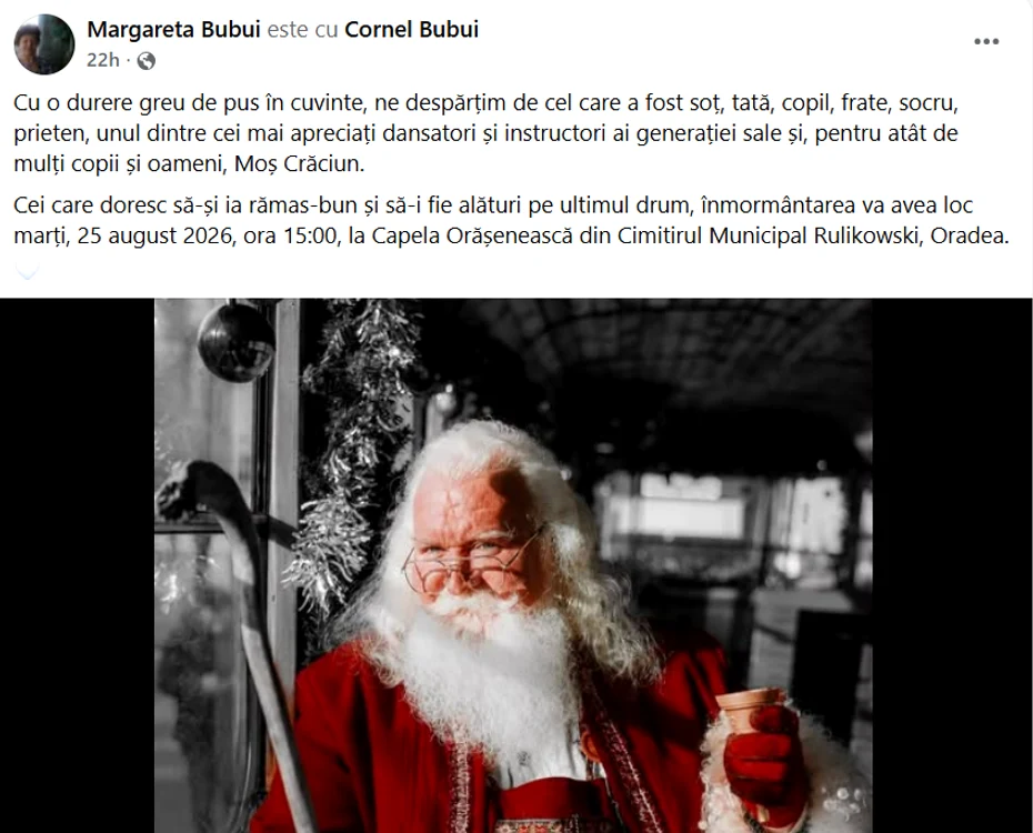 Moartea lui Cornel Bubui a fost anunțată pe rețelele de socializare.