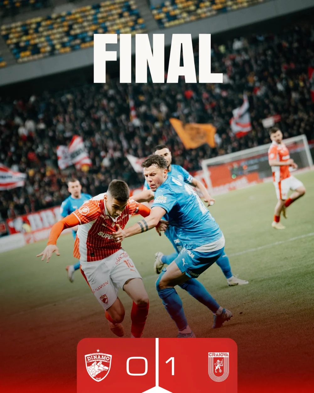 Dinamo nu se oprește din vrie și iese din lupta titlu. Craiova câștigă în 10 oameni, după un meci cu scântei