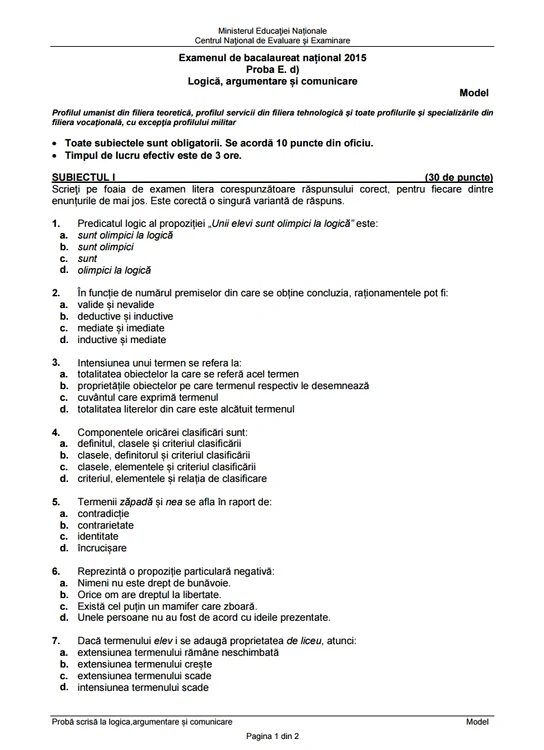 Proba E. Logică- prima sesiune