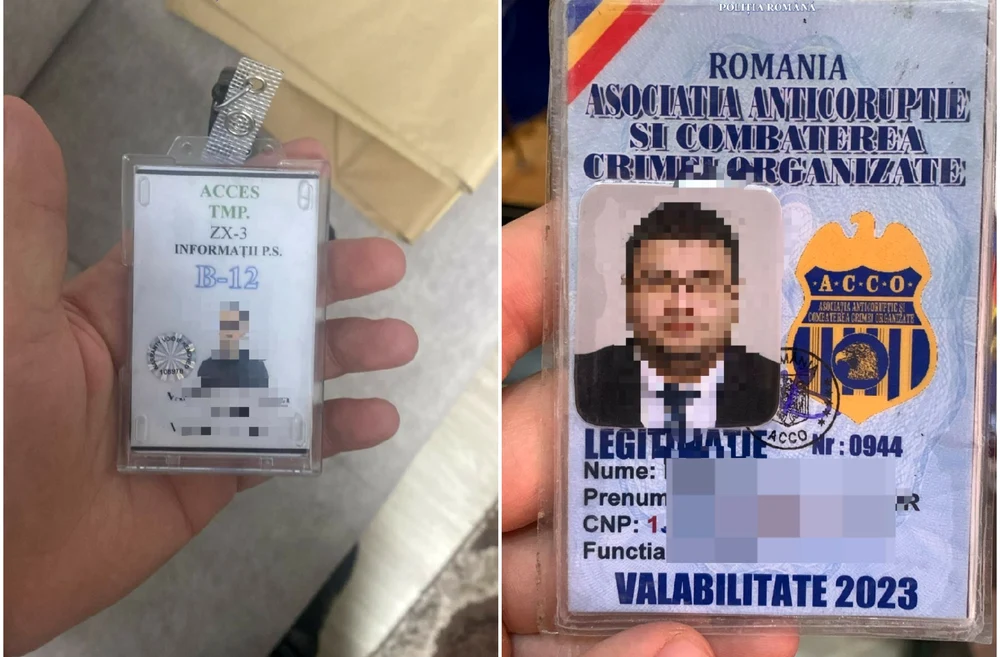 Legitimații descoperite la domiciliul suspectului FOTO IPJ Alba