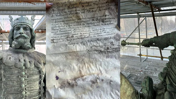 Restaurarea statuii lui Ștefan cel Mare de la Iași (© Facebook / Mihai Chirica)  