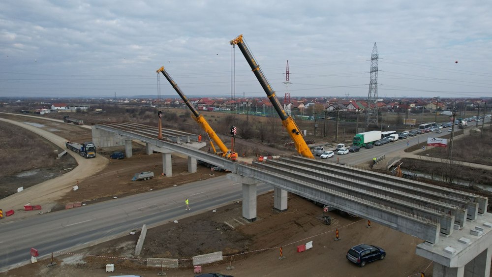 Cum arată noul pasaj în construcție peste un drum județean, în cadrul proiectului centurii de Sud a Timișoarei VIDEO FOTO 