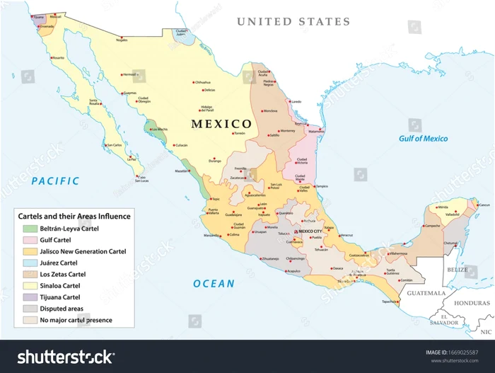 Hartă a cartelurilor mexicane FOTO SHUTTERSTOCK