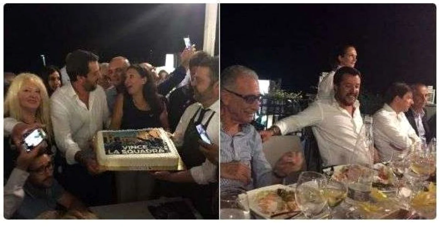 Matteo Salvini sarbatorind in Sicilia in seara din ziua tragediei de la Genova FOTO Twitter @FannyStravato