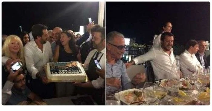 Matteo Salvini sarbatorind in Sicilia in seara din ziua tragediei de la Genova FOTO Twitter @FannyStravato