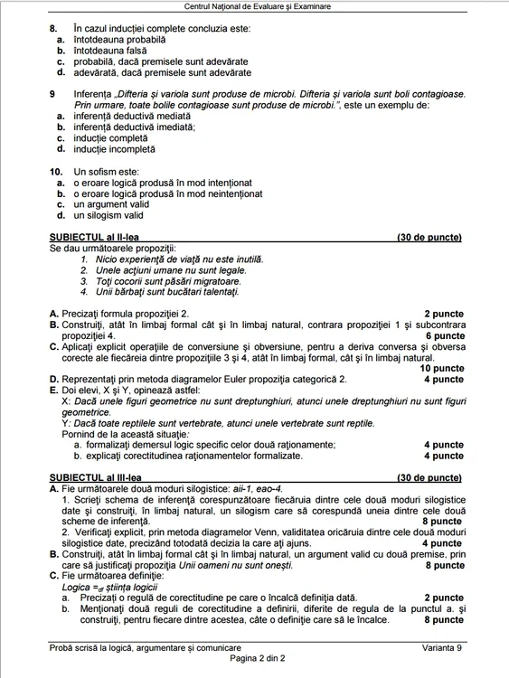 Bac 2015 subiecte. Logică - prima sesiune