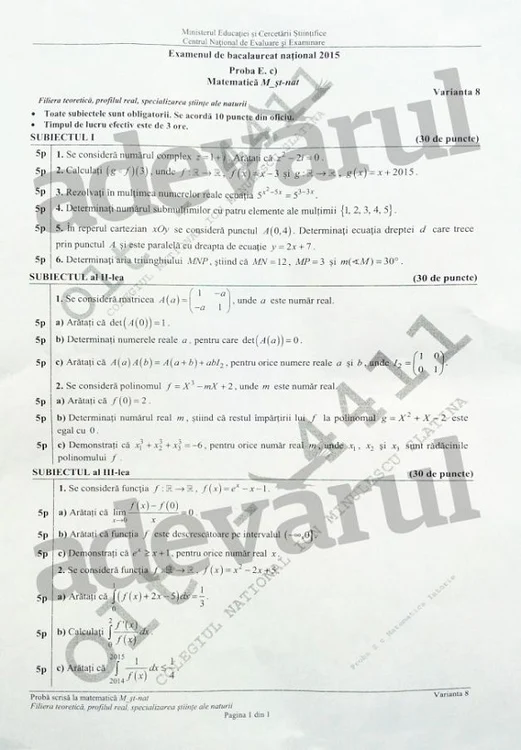 Bac 2015 Rezolvare Subiecte Matematică M1 și M2