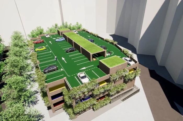 
    Așa va arăta prima parcare pe verticală, din sectorul 6Foto: Facebook/Ciprian Ciucu  