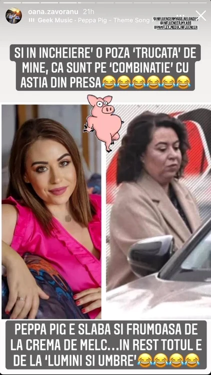 Oana Roman nu a scăpat de Oana Zăvoranu foto: Instagram