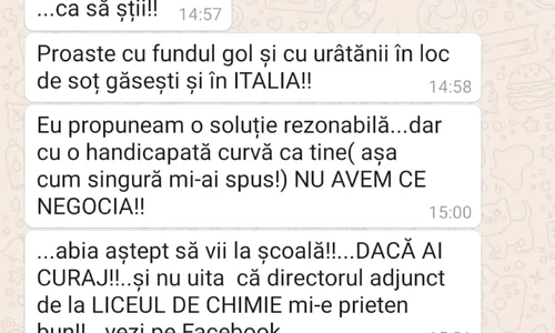 Văzând că nu primește ce și dorește, ba chiar că a fost pârât „mai sus”, proful a schimbat placa și a trecut la jigniri și amenințări jpeg
