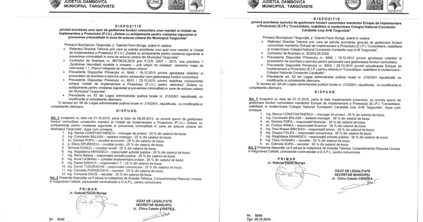 Lista norocoşilor din Primăria Târgovişte care primesc stimulente datorită proiectelor europene