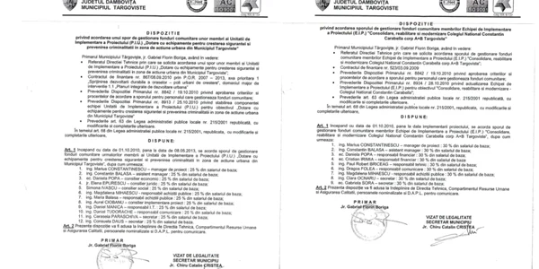 Lista norocoşilor din Primăria Târgovişte care primesc stimulente datorită proiectelor europene