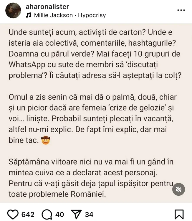 Mesajul postat de Hara - Foto: Instagram 