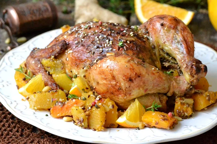 
    Pui umplut cu dovleac, portocală şi ghimbir  