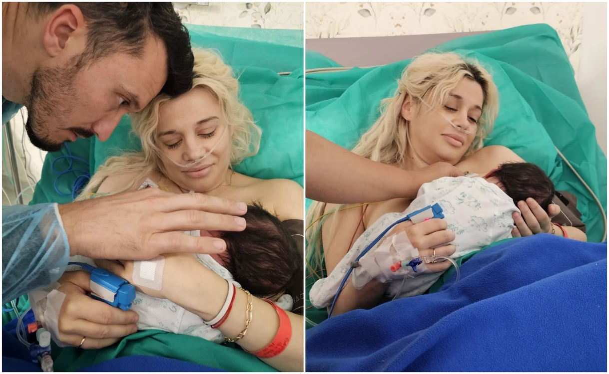 Anisia Gafton, soțul ei, Serghei, și bebelușul lor.