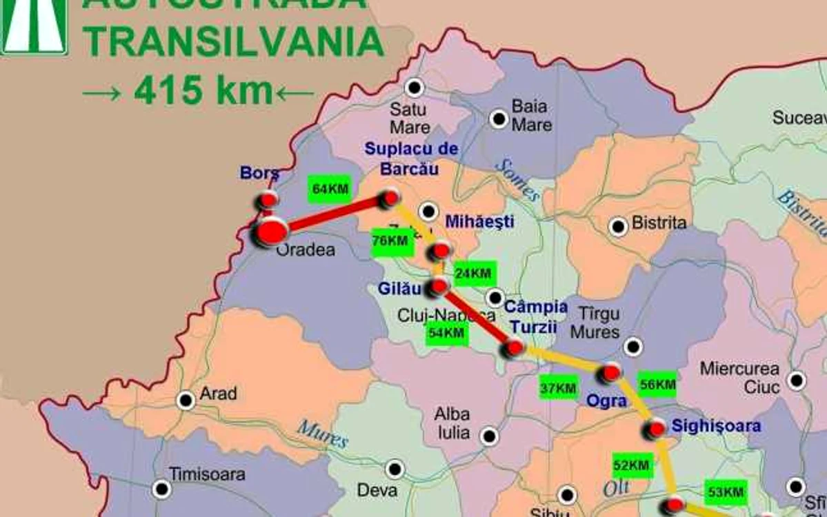 Harta Autostrăzii Transilvania. FOTO: CNADNR