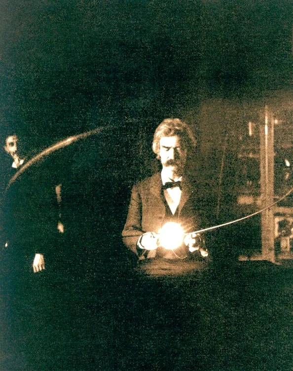 Mark Twain in laboratorul lui Tesla în 1894 
