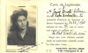 1 ianuarie 1948, București. Legitimaţia Eugeniei-Jeni Acterian (Jenny Arnotă) asistent director de scenă la Teatrul Odeon (© Arhivele Naționale ale României, fond familial Acterian, dosar 48)