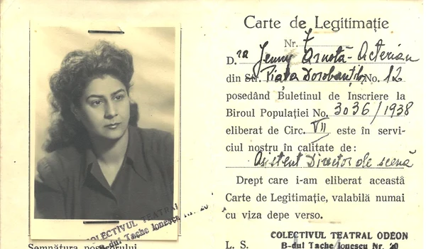 1 ianuarie 1948, București. Legitimaţia Eugeniei-Jeni Acterian (Jenny Arnotă) asistent director de scenă la Teatrul Odeon (© Arhivele Naționale ale României, fond familial Acterian, dosar 48)