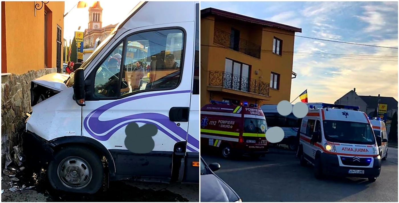 Microbuzul s-a izbit de o clădireFOTO: specialarad.ro