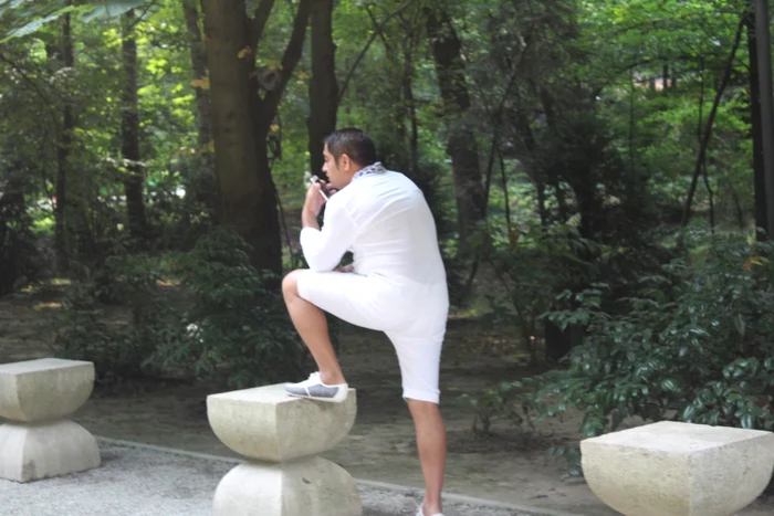 Remus Făină, cu piciorul pe lucrarea lui Brâncuşi FOTO Alin Ion